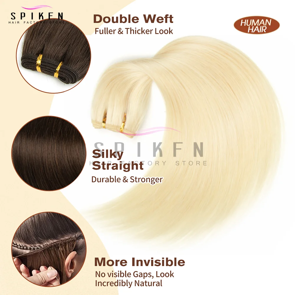SPIKFN 12"-24" 허니 블론드 인모 웨프트 헤어 번들 익스텐션, 50g/묶음, 실제 기계 레미 헤어 위브