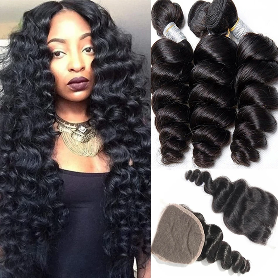 

Loose Wave Add 4X4 Top Lace Closure 12A 100% Unprocessed Indian Virgin Hair 3 4 Deal Human Hair Bundles With Closure Loose Deep