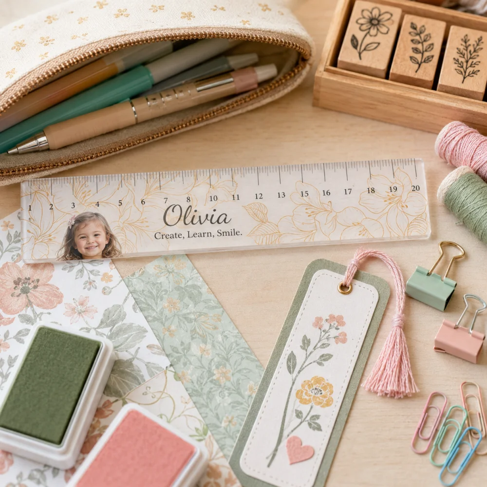 1Pc Personalized Custom Name Photo Acrylic Ruler, Customized Stationery Accessory, Student School Supplies Back to School Gift