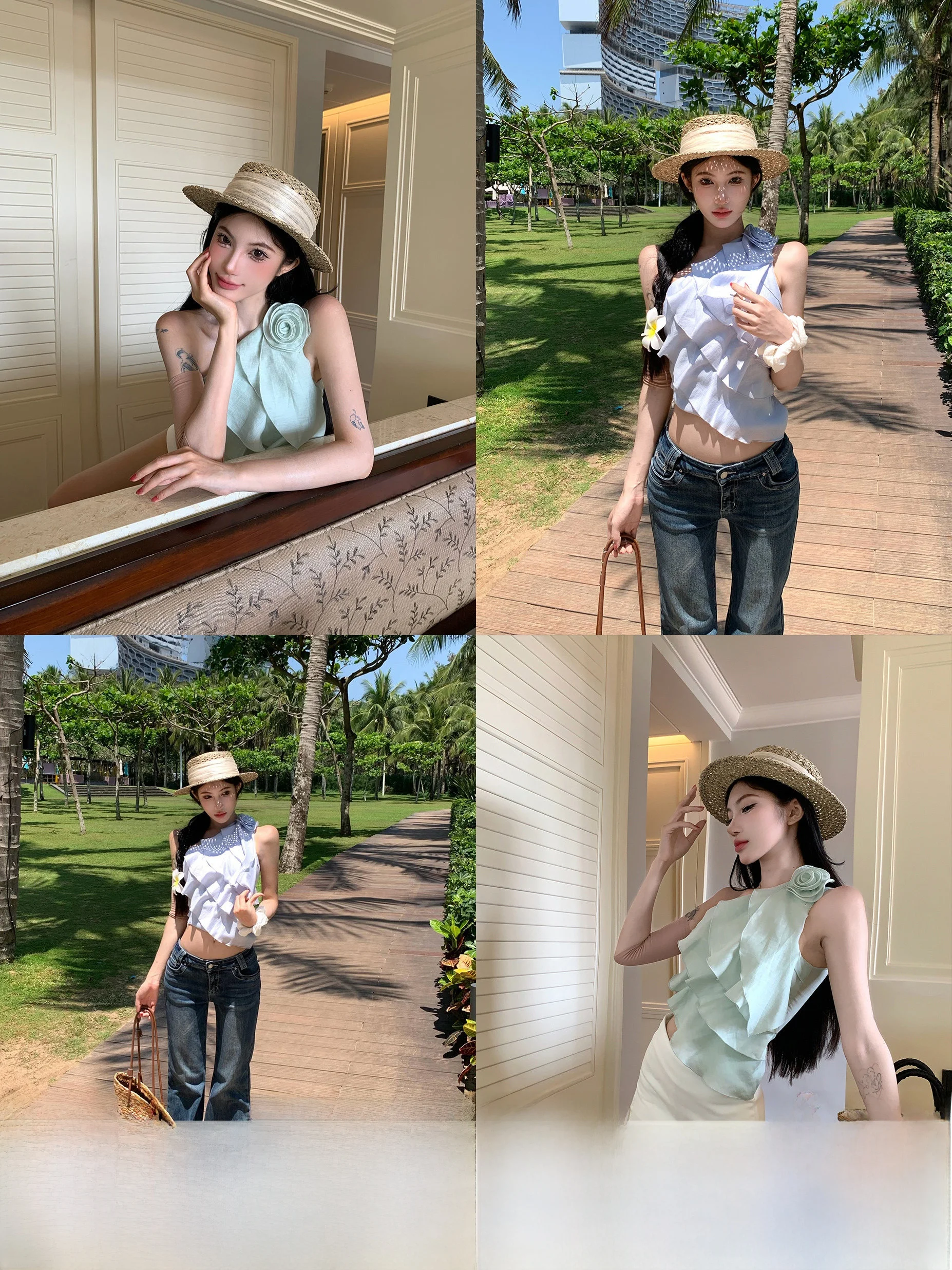 

Топ Mint Wave из одной части ткани, в стиле Sweet and Spicy Girl, с поясом, для весенне-летнего отдыха, повседневный, с коротким рукавом, женская верхняя одежда