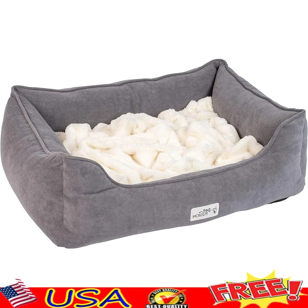 

Calming Dog Cat Bed Memory Foam Loose Blanket Anti-Anxiety Supportive Pet Bed Small Dogs and Cats