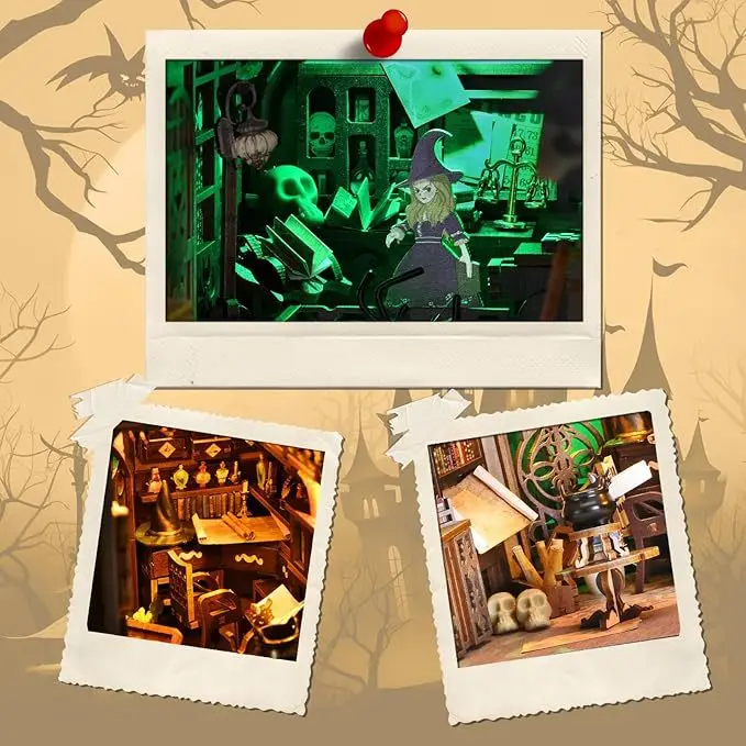 Magischer Apotheker erkunden DIY-Hütte, Buchständer, Montage, kleines Haus, Bausteine, dreidimensionales 3D-Puzzle, Modellhaus, Geschenk