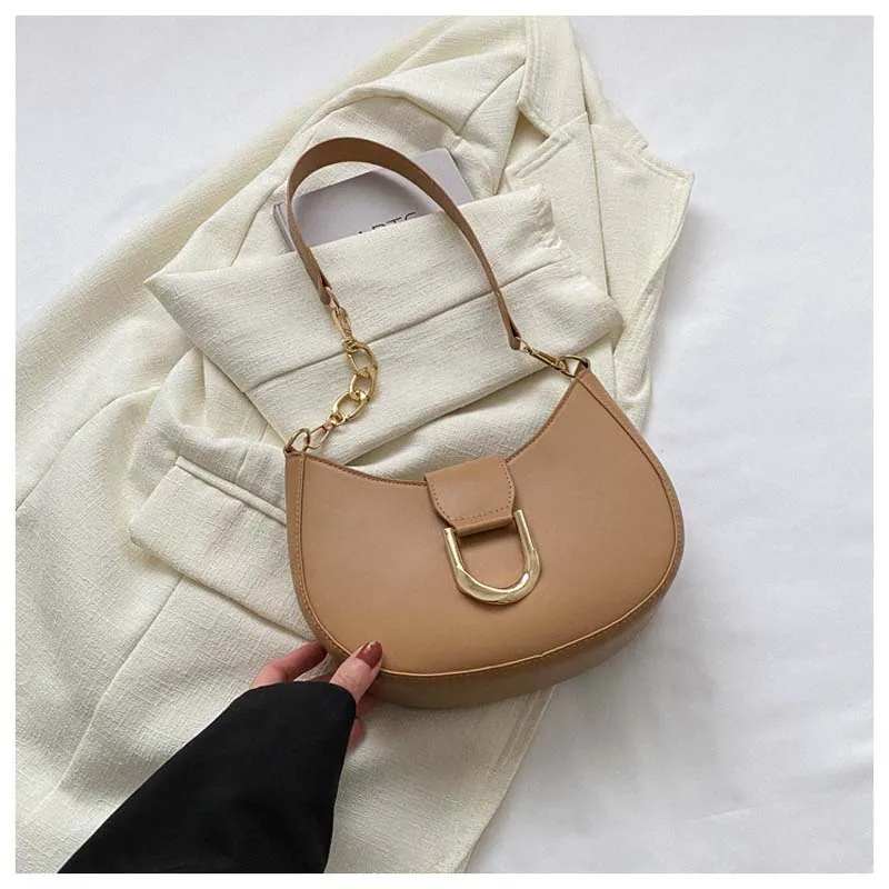 2024 New Fashion Texture Women\'s Shoulder Bag Solid Color Leather Underarm Bag Unique Designer Brand Handbag Casual Hobo Bags