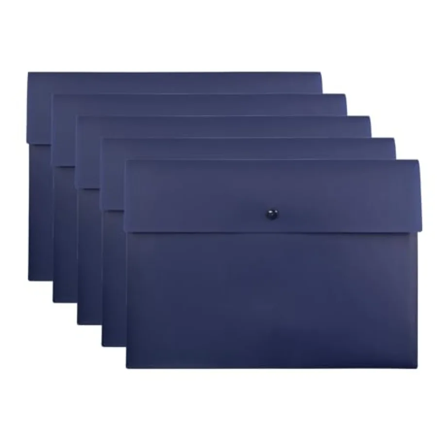 

Poly File Folder Pockets File Jacket Plastic Envelope Flat Document Letter Organizer with Snap Button Closure A4 Letter Size Pa