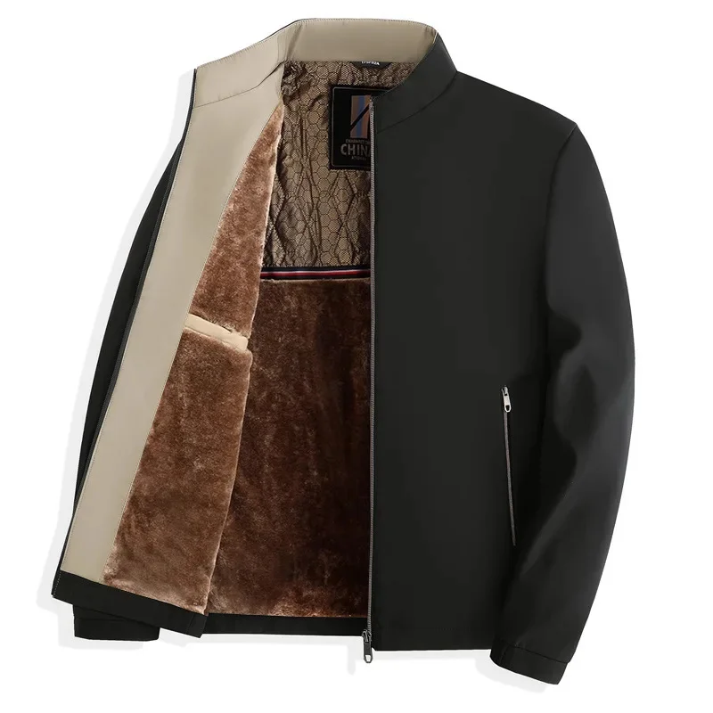 

Men's New Sting Collar Jacket for Autumn Winter, Middle-aged Elderly, Plush and Thick Insulation, Dad's Winter Coat