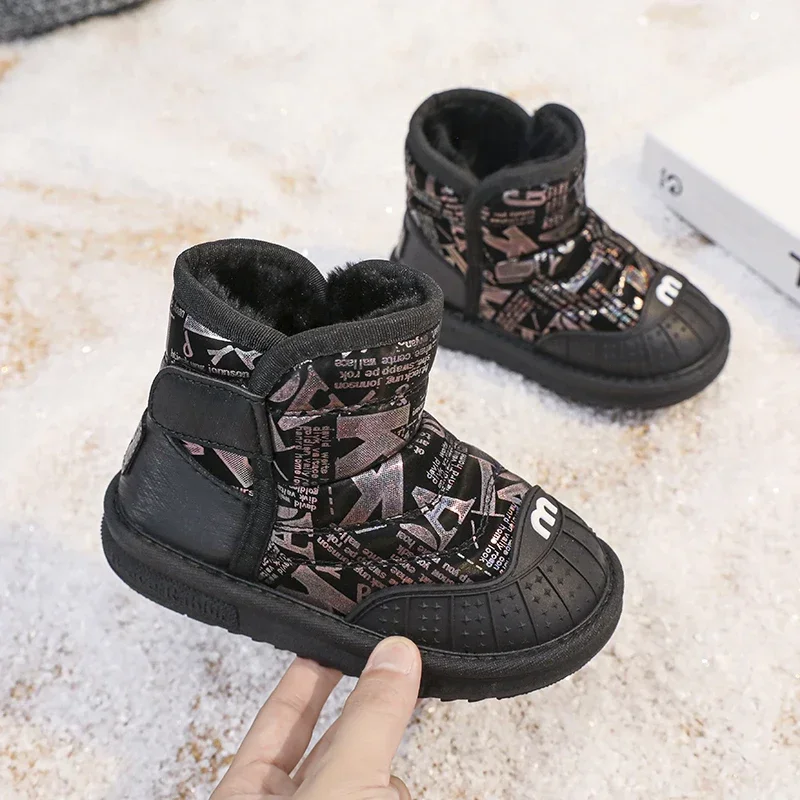 2024 neue kinder Schnee Stiefel Warme Samt Jungen und Mädchen Wasserdicht Casual Baumwolle Schuh Kind Anti-slip Anti-kollision Baumwolle Boot