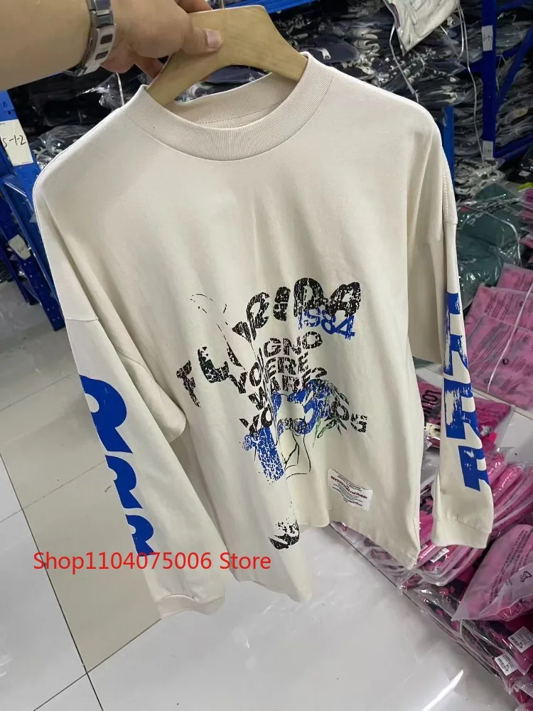 

RRR-123 25SS синяя футболка с длинным рукавом и буквенным принтом, мужская осенне-зимняя повседневная футболка из мягкой ткани