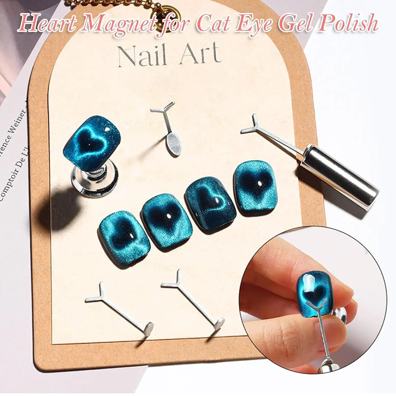 Magnes do paznokci w kształcie serca, magnes do efektu kociego oka w kształcie litery Y, zestaw magnesów do paznokci z wzorem serca, magnes odpowiedni do samodzielnego nakładania żelu, narzędzia magnetyczne do paznokci.