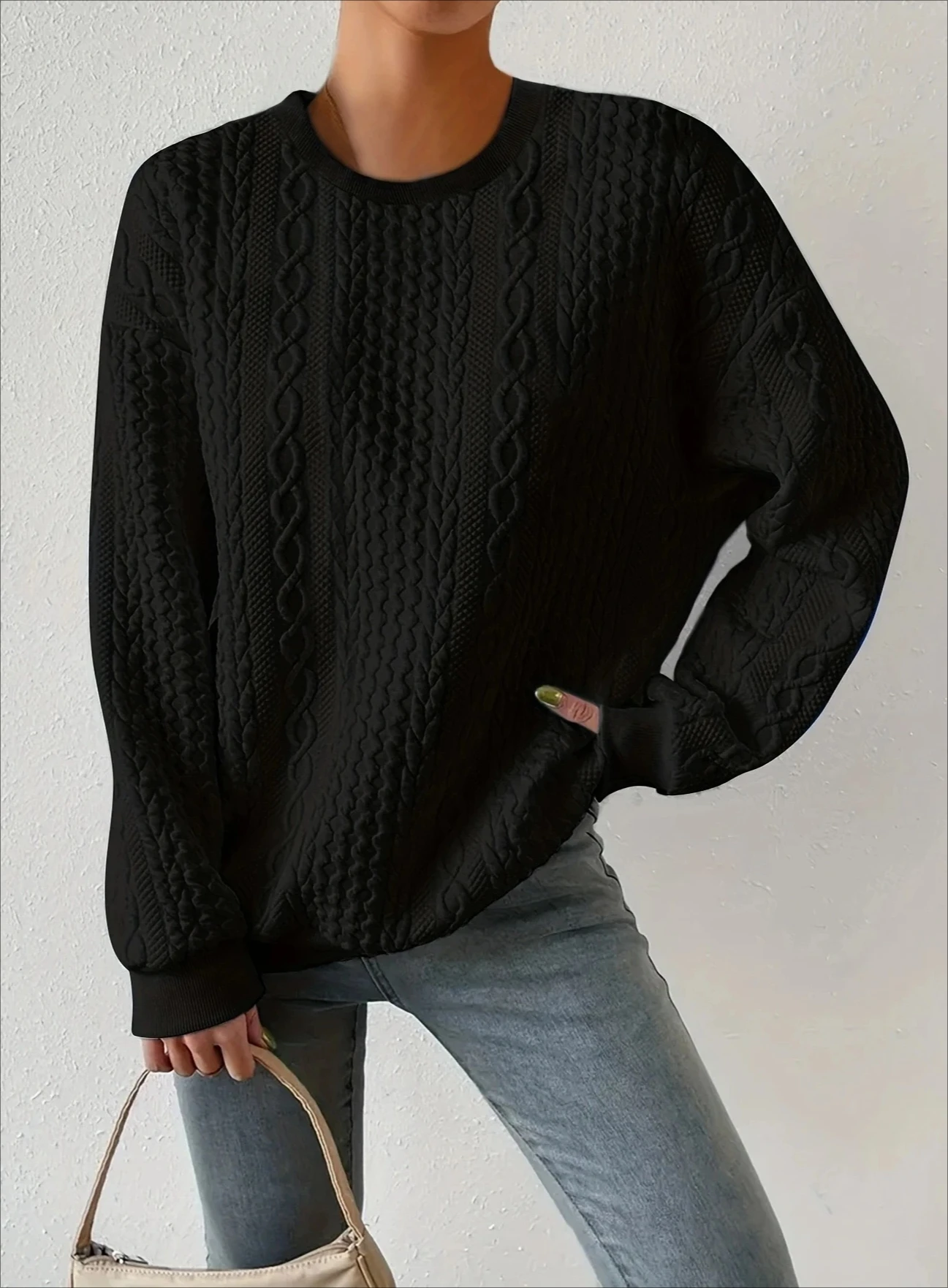 Modna damska bluza z okrągłym dekoltem i długim rękawem