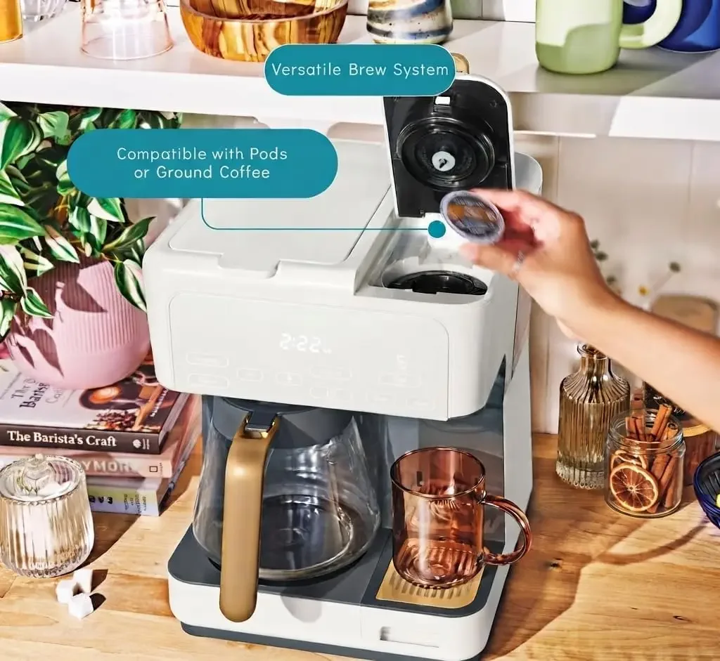 USA Stock Multi-Brew Coffee Maker - 12-Cup Carafe & Single-Serve Pod or Grounds, Iced Coffee Mode, Programmable Touch Display, I