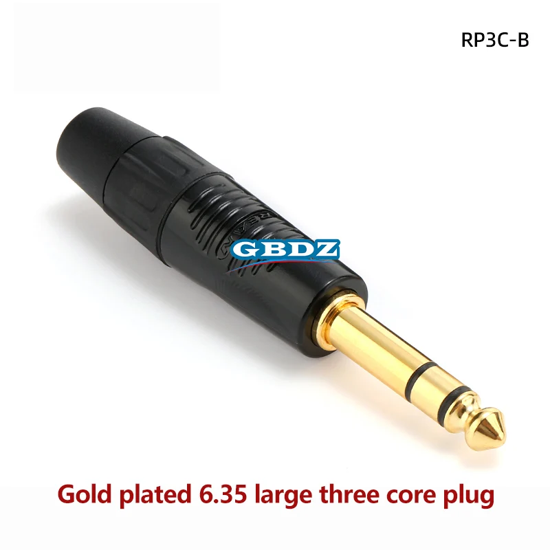 

RP3C-B Gold-plated Large 2/3 Core Mono TRS TS Cable Connector 6.35mm 1/4" Stereo Straight Plug For Microphone Musical Instrument