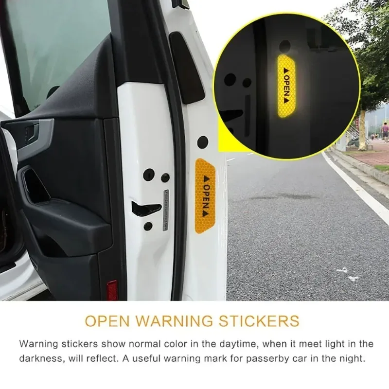 

4PCS Car Accessories Car Stickers Reflective Warning Sticker Wheel Eyebrows Door Opening Sticker Diamond Wheel Reflective Strip