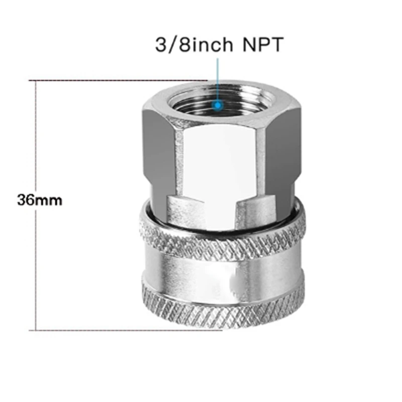 3-Piece Stainless Steel High Pressure Washer Adapter Kit NPT3/8 For 4500-7500PSI High Pressure Washer Nozzles