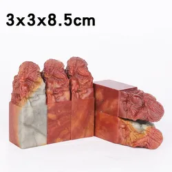1PCS Dragon Pattern Natural Stone Carving Exercise Seal Chinese Name Stamp Blank Chapter For Beginner 3x3x8.5cm