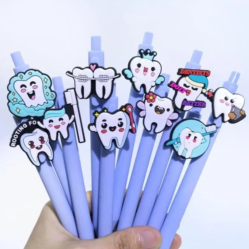 10Pcs Theme Soft Gel Pen Smile Teeth Series Ballpoint Pen Student Stationery  Blue Series Retractable Gel Pens Dentist Teeth