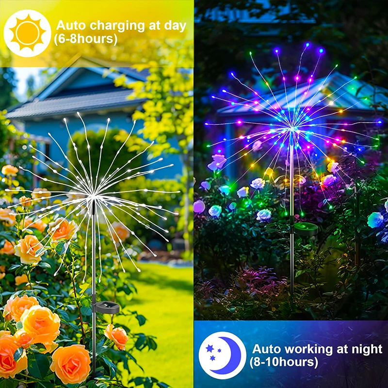 Solar Garden Lights Outdoor Fairy Fireworks Light Waterproof Decor Yard Pathway Patio Lawn Flower Lamp