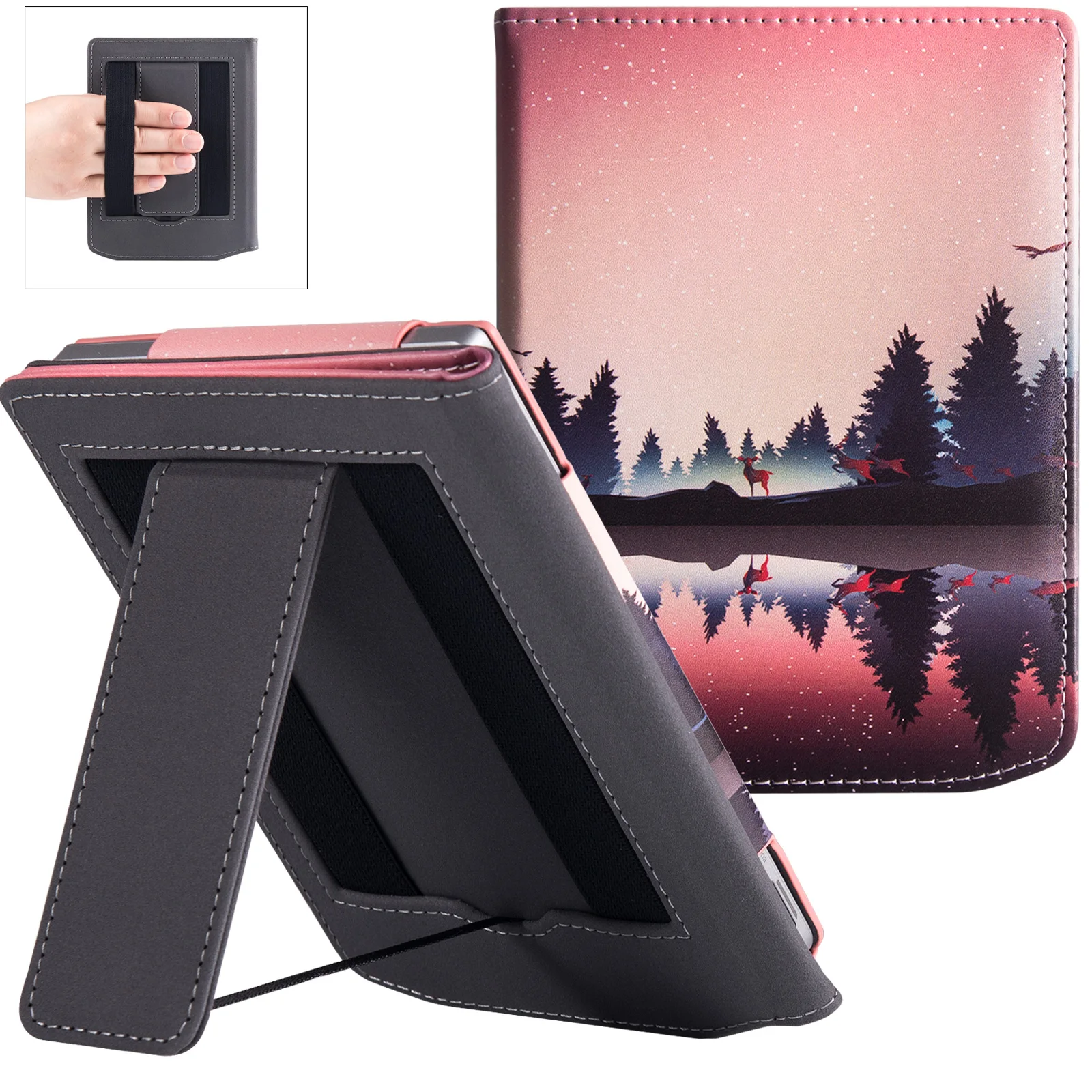 

All-New 6" Pocketbook Verse / Verse Pro Case with Stand - PU Leather Sleeve Cover with Two Hand Straps and Auto Sleep/Wake