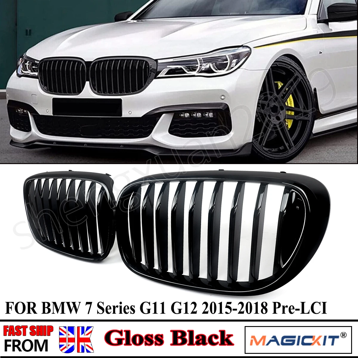 

Решетка радиатора (ноздри) для BMW G11 G12 7 серии 740i 750i Base Sedan 4-дверный 2016-2019 г.в., глянцевый черный цвет