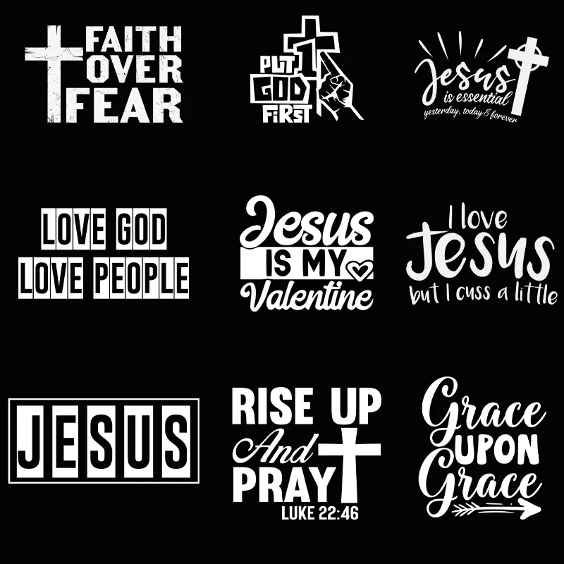 9piece New White Letter of Jesus God printed letters Transfer Sticker On Clothes DIY Iron  Patches Applique Decor Backpack jeans