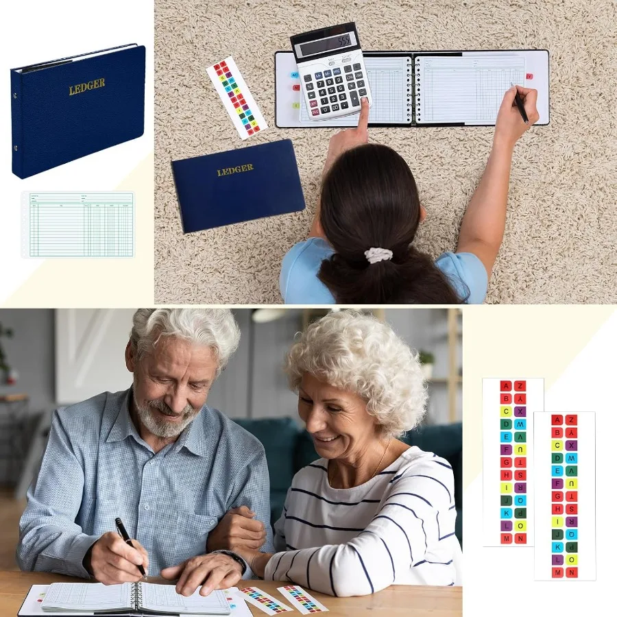 リング式台帳バインダー 200枚入り 5x8.5インチ台帳用紙 小さなインデックスタブ付き 会計・ビジネス用 デビット・クレジット・バランス用