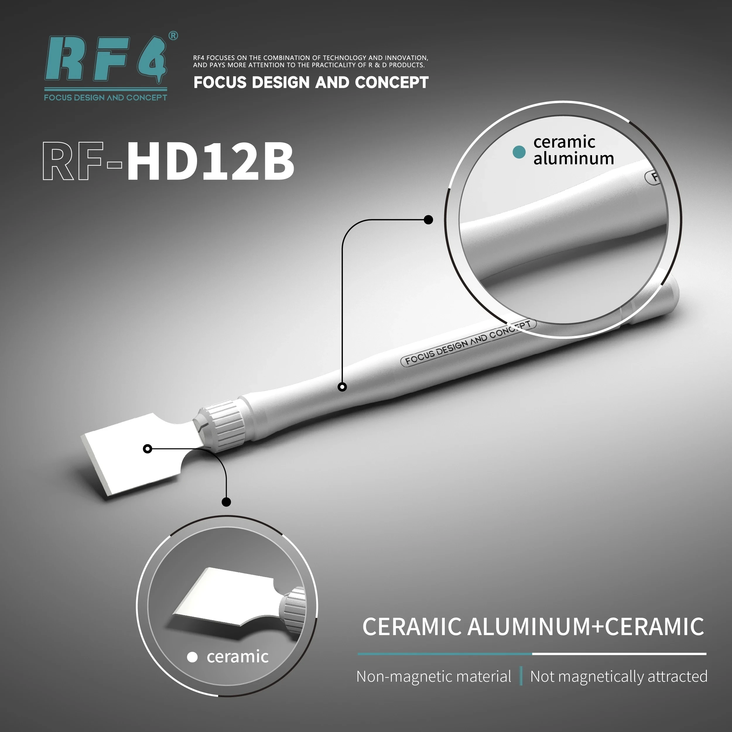 RF4 RF-HD12B Ceramic Head Scraper Non Magnetic Ceramic Material Blade for Motherboard Repair Tin Scraping Easier Tool