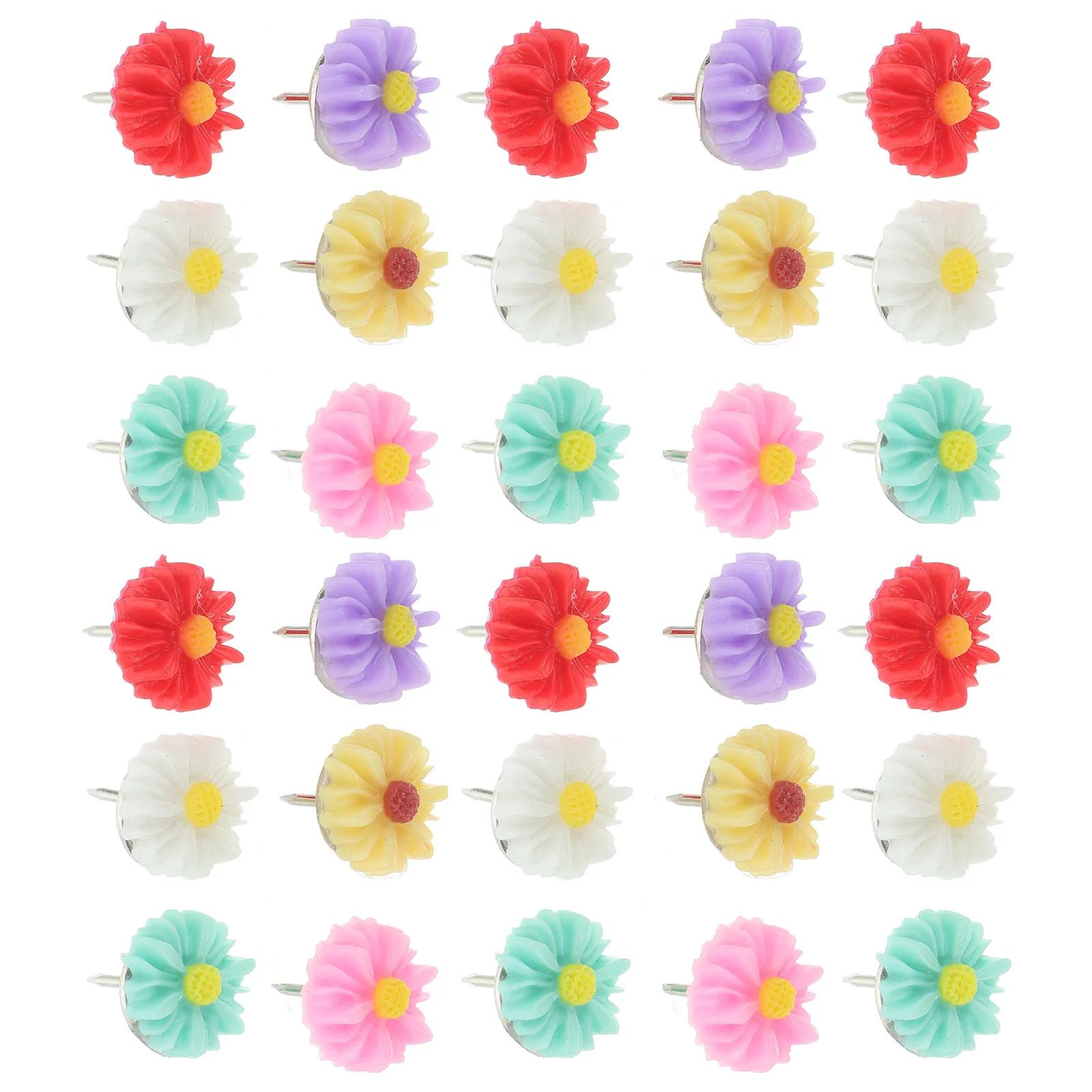 

30Pcs Colorful Epoxy Flower Push Pins 1.3x1.3cm Creative Decorative Thumbtacks for Home Office Bulletin Boards Map Marking