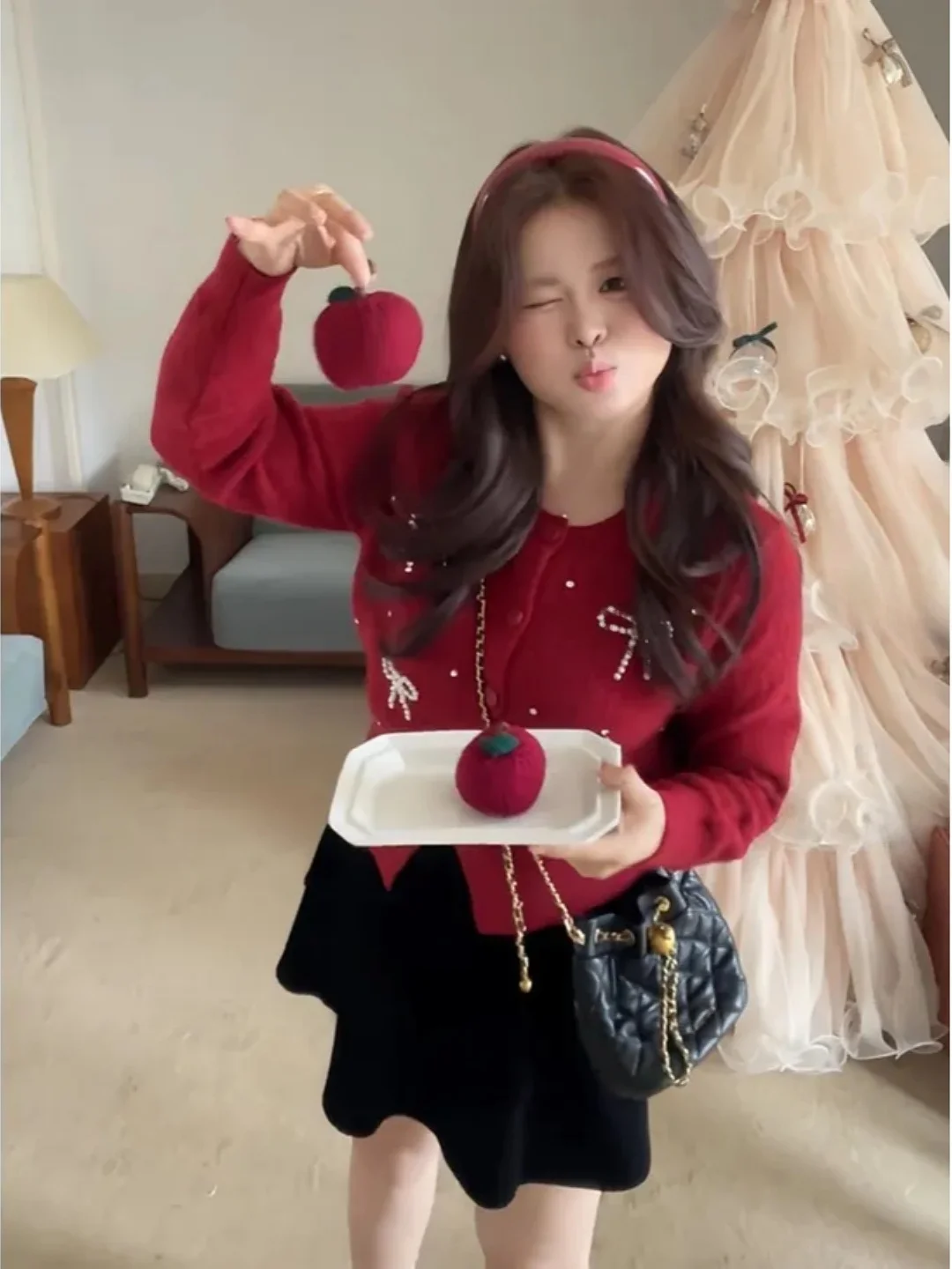 

plus Size Knitted Red Sweater with Embroidery Fem Faionable Autumn Winter Outerwear Sweet Youthful Sle Korean Loose Fit