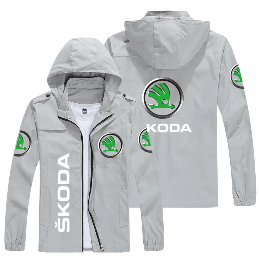 2023 spring and autumn men's SKODA logo Hooded Jacket popular print casual fashion loose rider jacket men's street Basebal