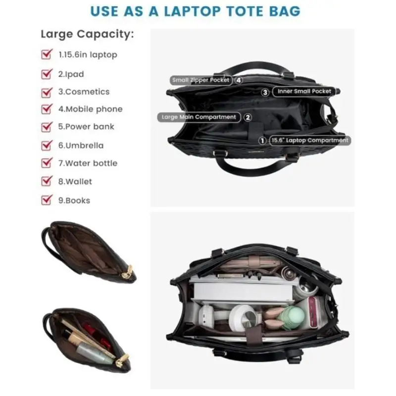 Y1UB Lunch Storage Bag PU Leather Container For Women Laptop Bag With Insulated Lunch Compartment Container