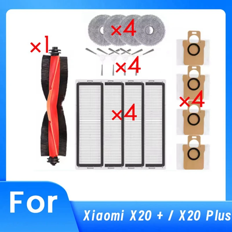 17PCS Brush Filter Dust Bag Mop Cloth And Main Brush Cover Kit For Xiaomi X20+ X20 Plus Vacuum Cleaner Replacement Parts