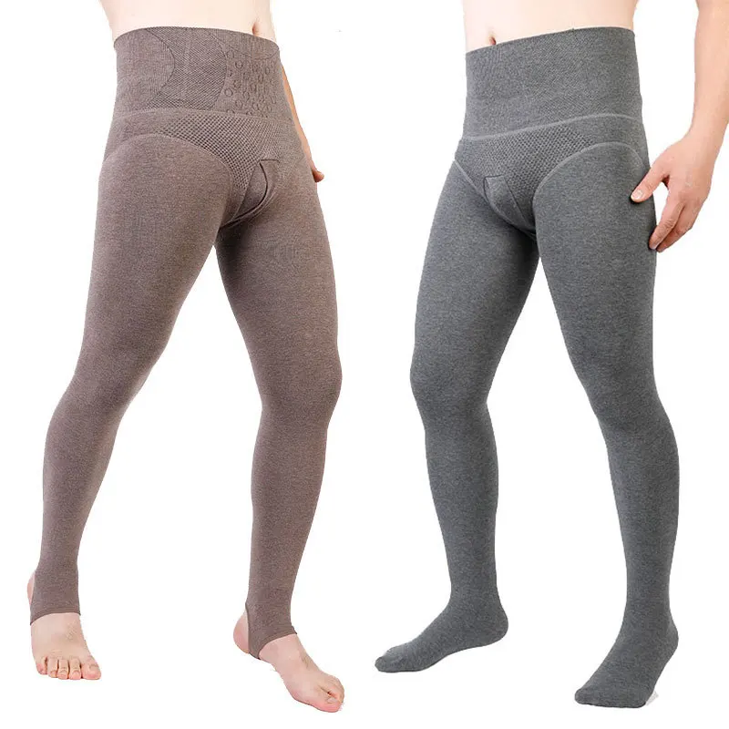 Autumn and Winter Men\'s Access Control Fleece Lined Padded Warm Keeping Silk Stockings Leggings High waist Cinched Slim-Fi