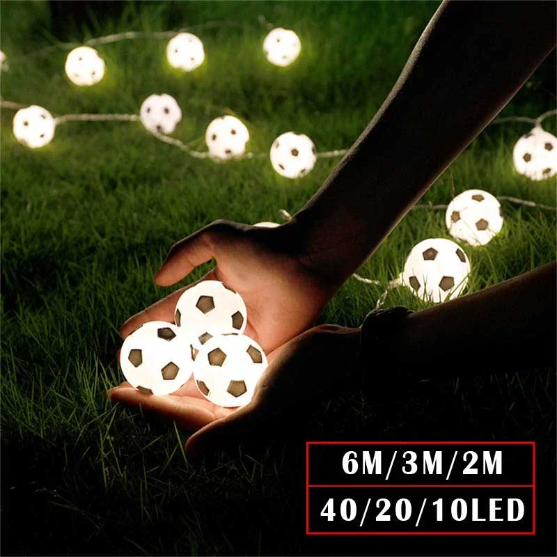 Guirnalda de luces LED con forma de balón de fútbol, luces colgantes decorativas para decoración de fiestas de Carnaval y Navidad, 6M, 40LED