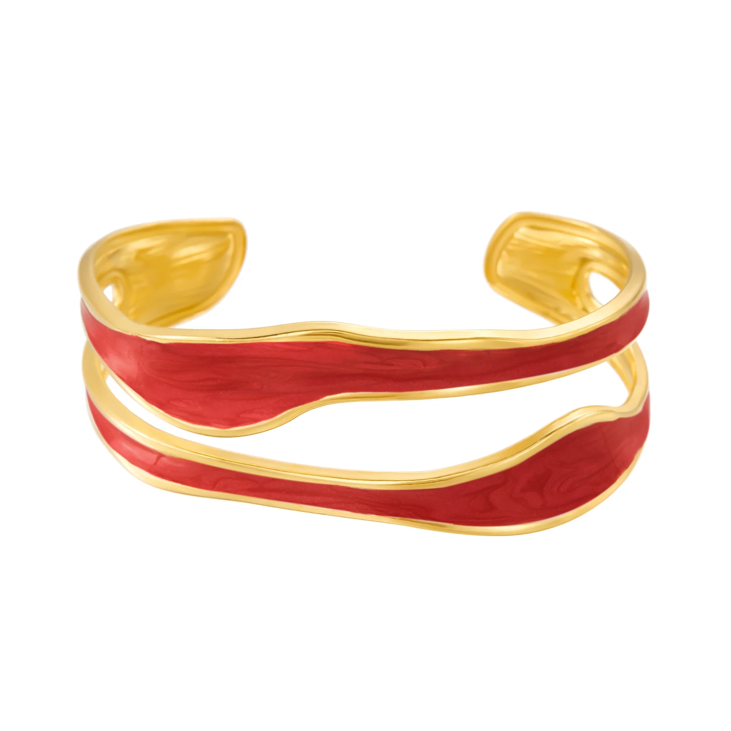 Offenes Vintage-Armband aus weißem Emaille-Edelstahl für Damen, einfaches Metall, unregelmäßige Form, geometrisches Armband, kein Verblassen von Schmuck – Detail 18