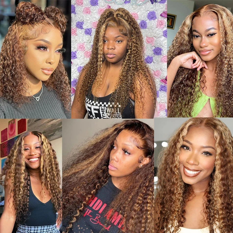 Water Wave Highlight Lace Front Human Hair Wig Highlighted Curly 13x6Lace Frontal Wigs For Women Brazilian Lace  Pre Plucked