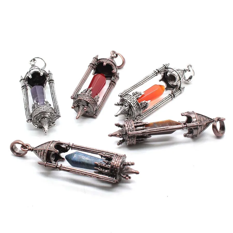 Natural Healing Crystal Magic Lamp Stone Pendants For Women Necklace DIY Amethyst Rose Quartz Lapis Lazuli Pendant Men Jewelry