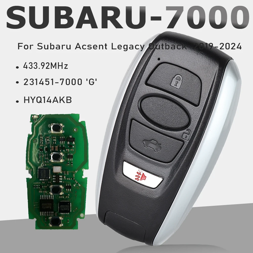

KEYECU 231451-7000 'G' Smart Remote Key 433.92MHz Fob for SUBARU ACSENT LEGACY OUTBACK 2019-2024 - HYQ14AKB