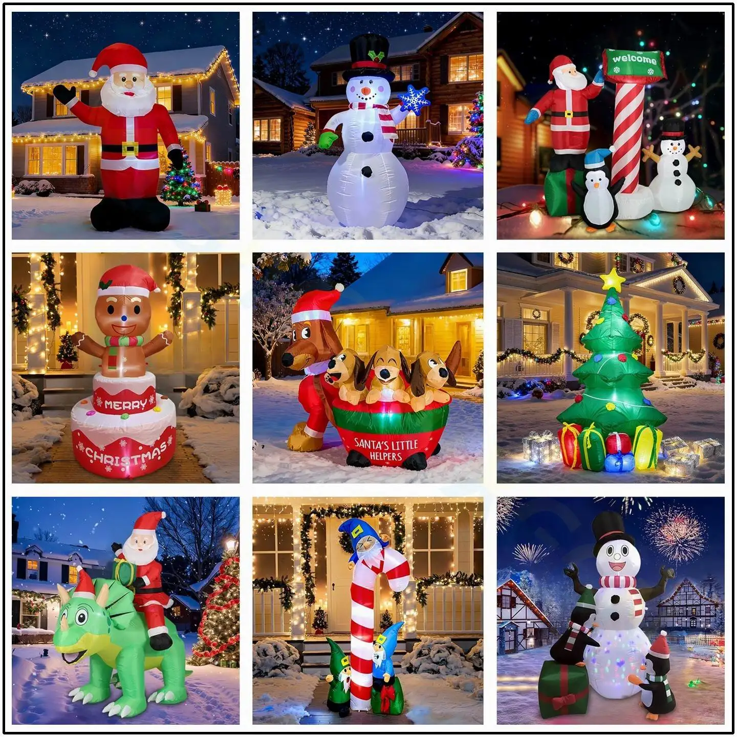 Inflatable Christmas Tree Snowman Claus Big Bear Gingerbread Dolls Model Built-in LED Outdoor Decorations Garden Party ornament