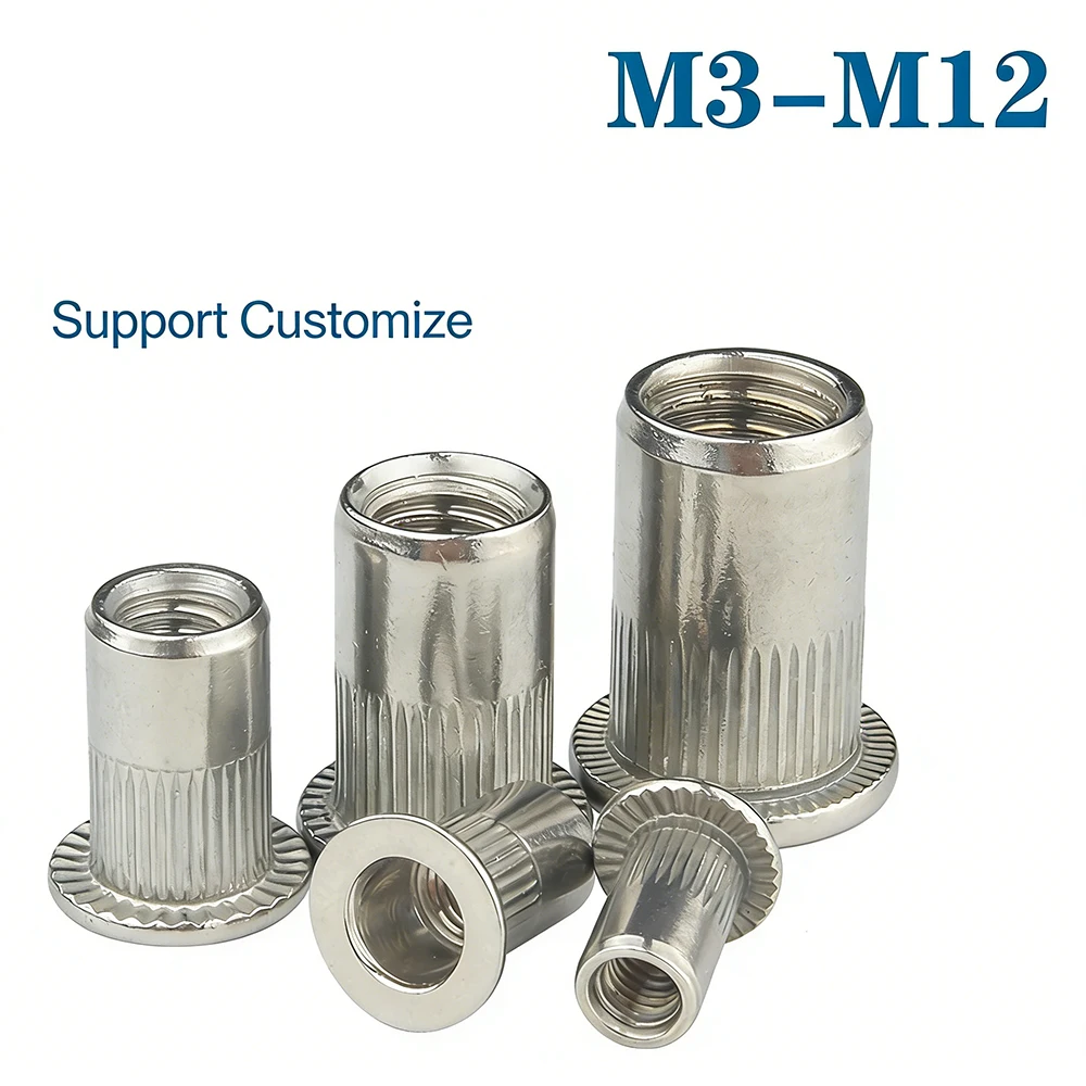 M3 M4 M5 M6 - M12 Aluminum Alloy Rivnut Flat Head Threaded Rivet Insert Nutsert Cap Rivet Nut for Screw Bolt Support Customize