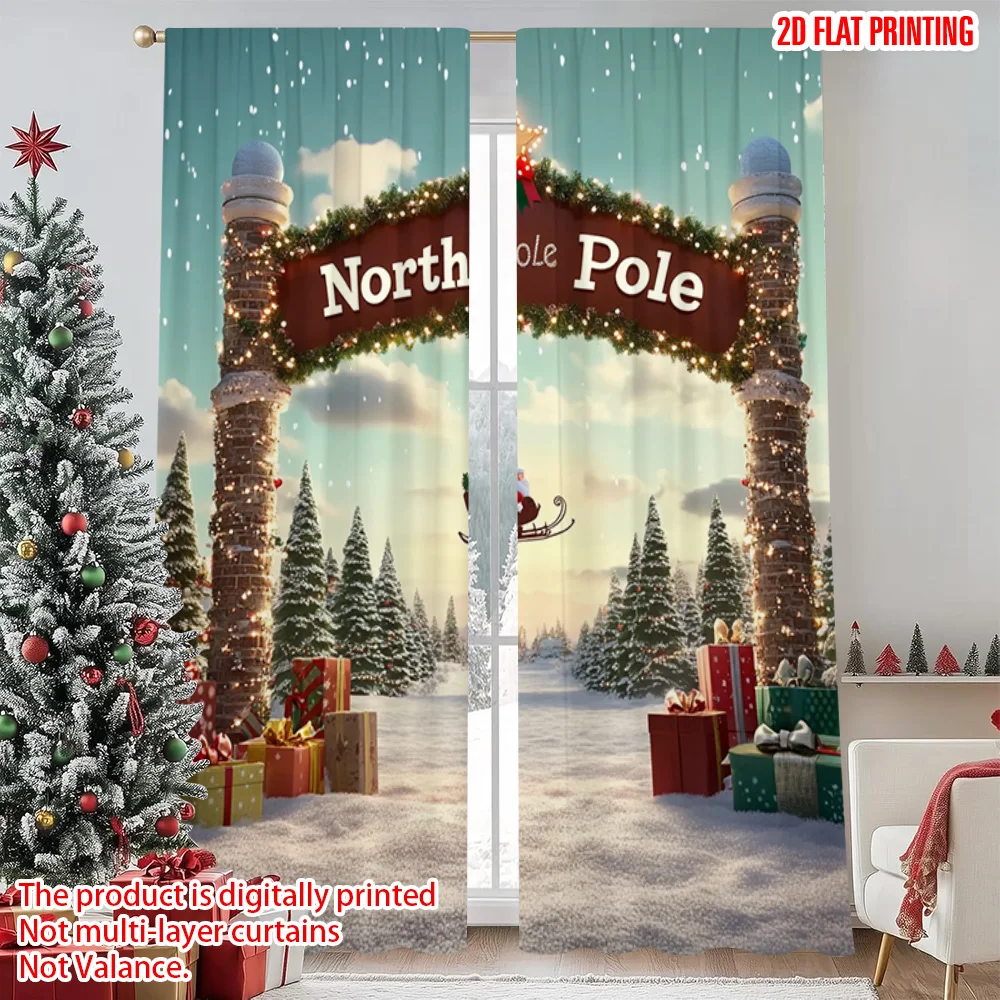 

2pcs 2D flat printing Merry Christmas Party Curtains Christmas gift Fabric Without Electricity Versatile for Bedroom living room