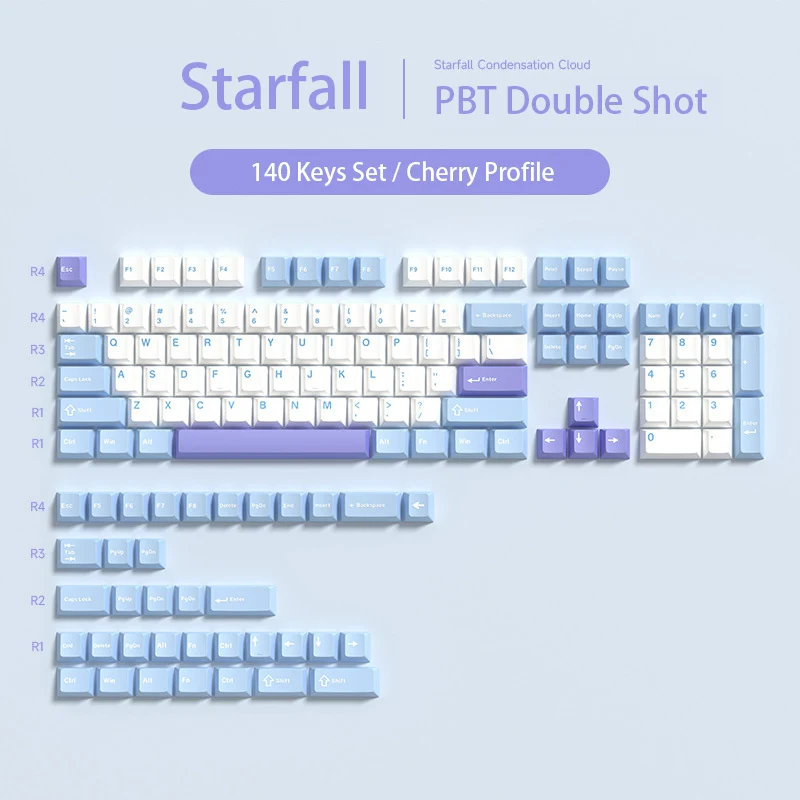 140 Keys Starfall Theme Custom Keyboard Keycaps Cherry Profile Double Shot PBT Keycap for Mechanical MX Switches Gaming Keyboard