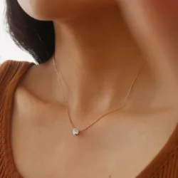 Korean Chic Stainless Steel Shiny Cubic Zirconia Cast Delicate Necklace Pendant for Women Daily Waterproof Basic Jewelry