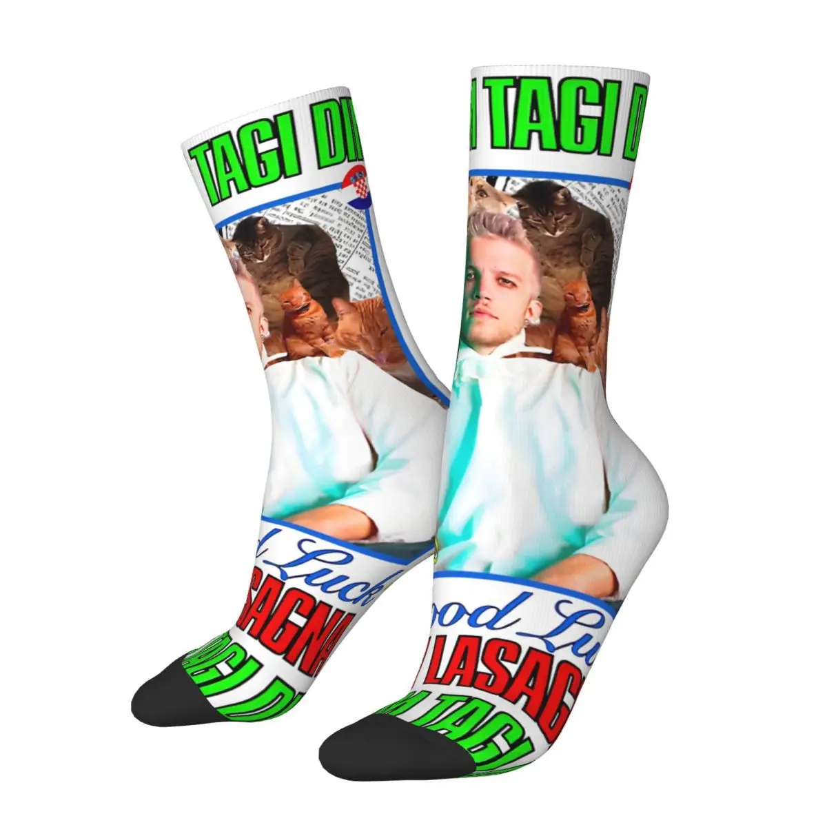 Retro Baby Lasagna Rim Tim Tagi Dim Eurovision Song Contest 2024 Croatia Men's compression Socks Baby Lasagna Printed  Crew Sock