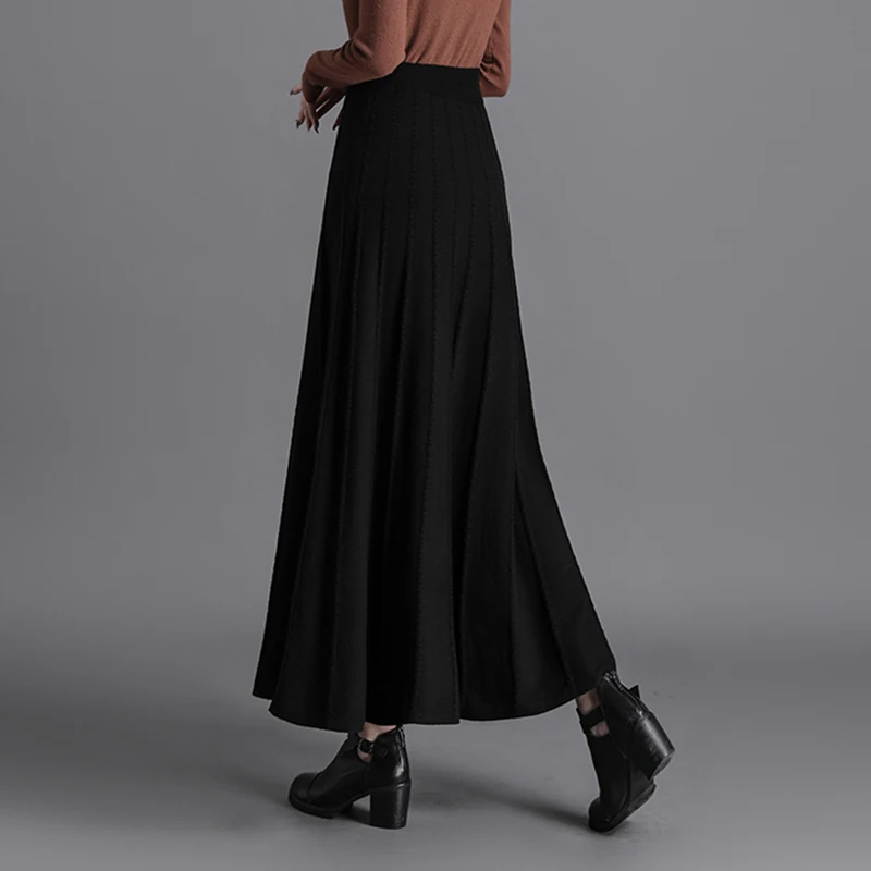 Elastic Waist Warm Thicken Knitting Maxi Skirt Woman 2023 Elegant Fashion Big Swing Winter Saias Longas Knitted Clothing