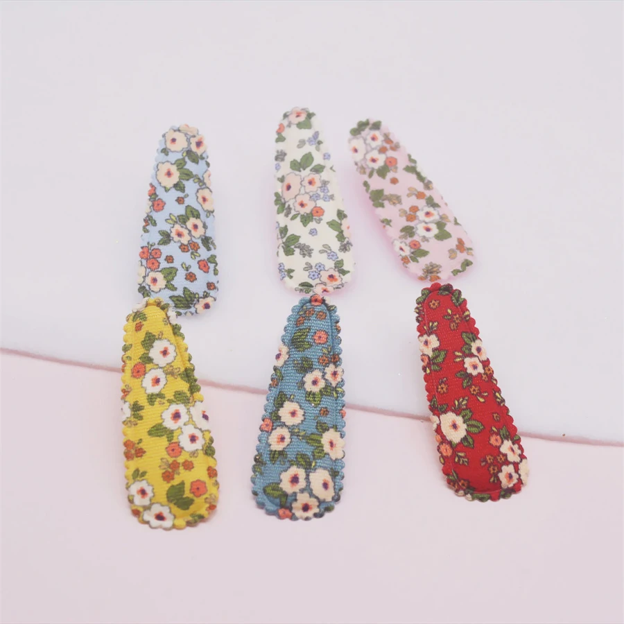 30Pcs/Lot Printed Fabric 5.0Cm BB Hair Clip Cover Padded Appliques Without Clip For DIY Handmade Children Hair Clip Accessories