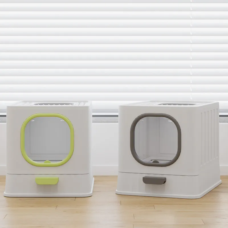 Caja de arena plegable cerrada para gatos, anti salpicaduras - imagen 2
