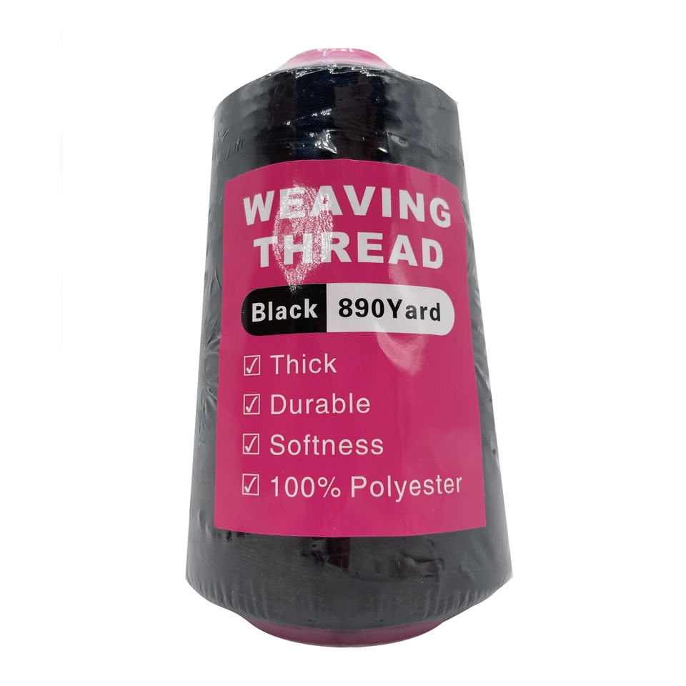 Hilo de coser grueso negro 100% poliéster para hacer pelucas, coser trenzas, hilo para extensiones de cabello para mujer 3