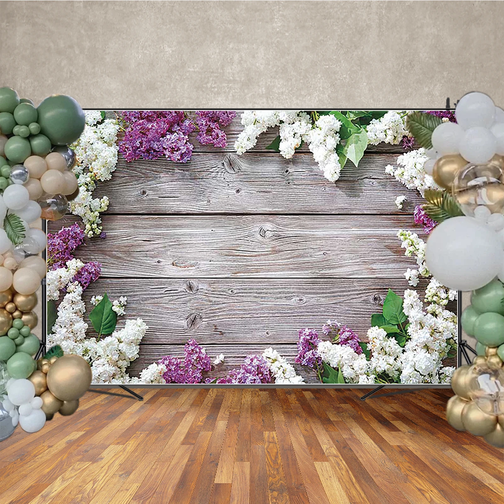 MOON.QG Rustic Wood Flower Backdrop Wooden Baby Newborn Floral Prop Birthday Photography Background Anniversary Wedding Bridal