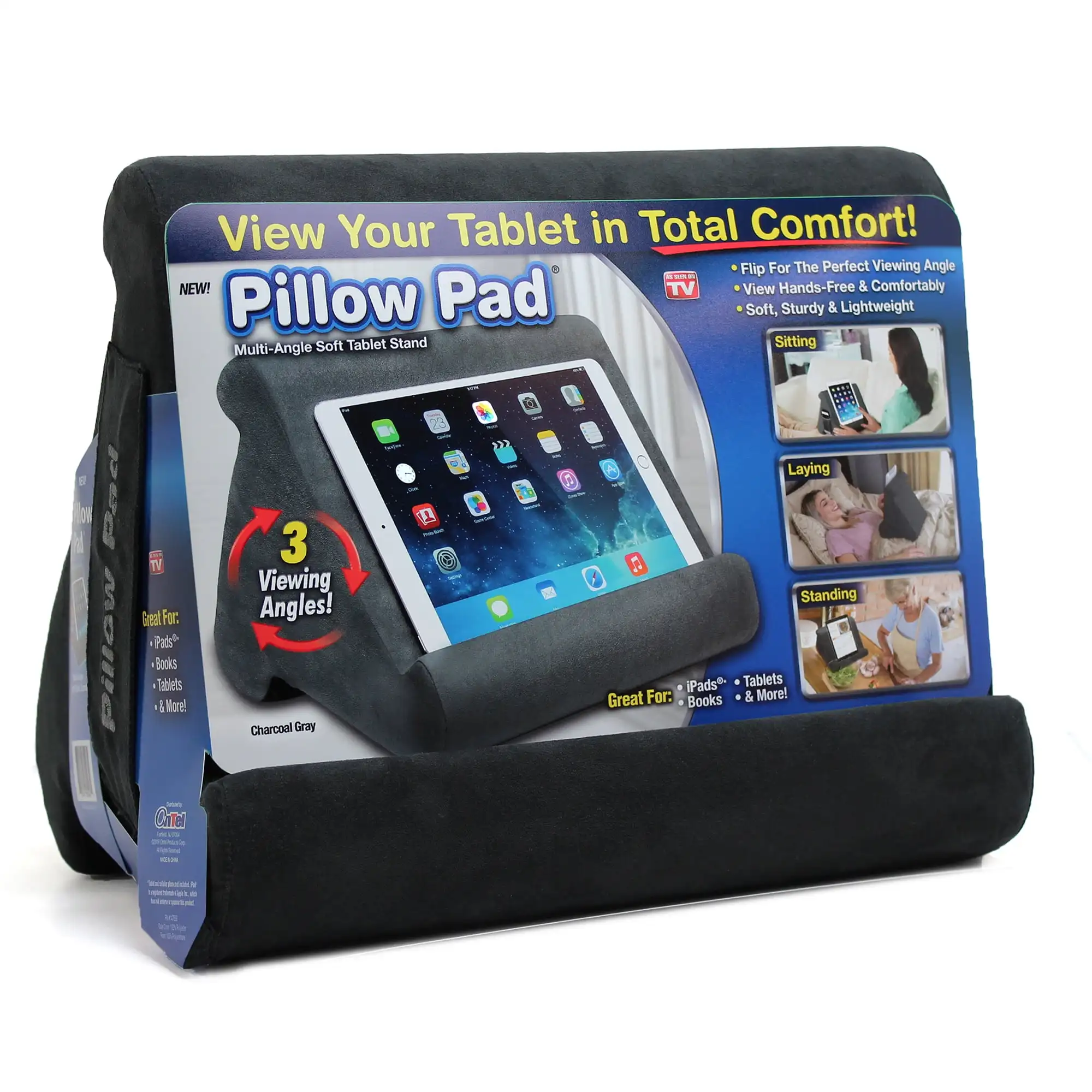 

Pillow Pad Multi Angle Cushioned Tablet and iPad Stand, Gray, As Seen on TV