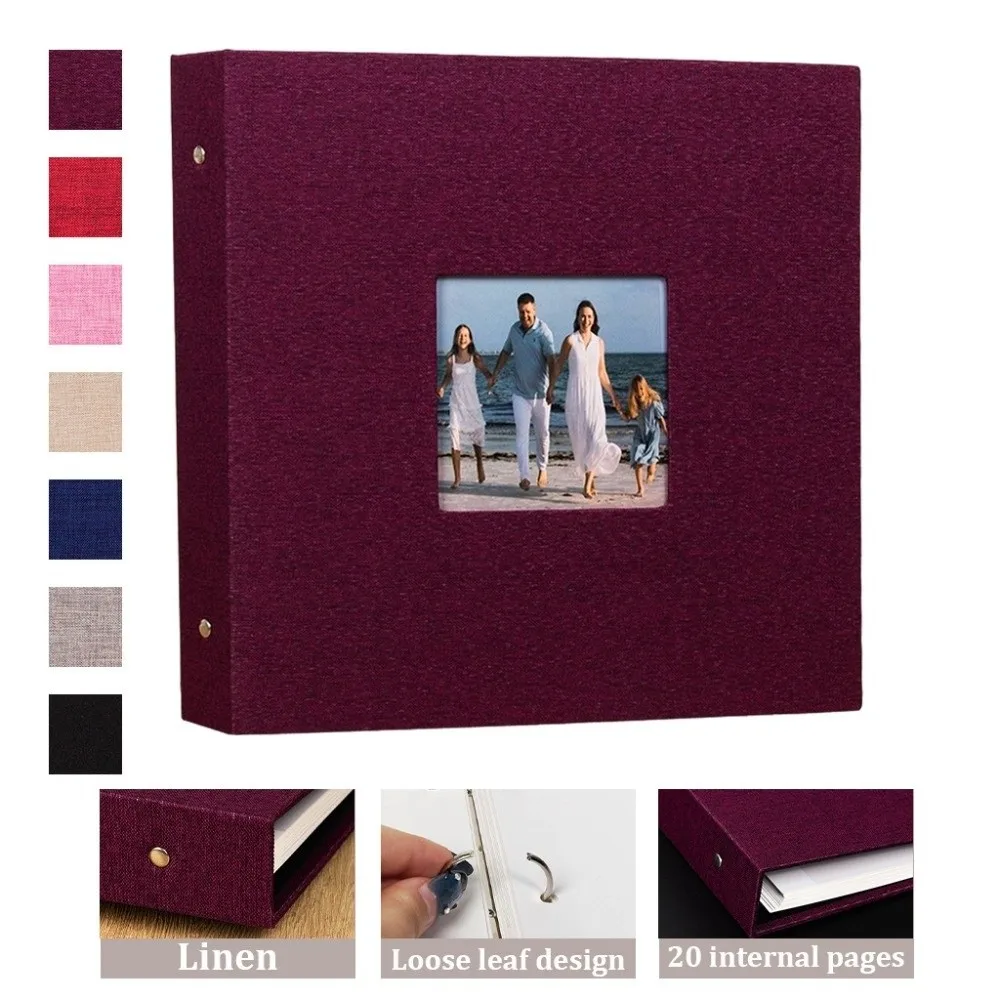 Multifunctional 16 Inch 60 Pockets Photo Album Cloth Cover Metal Clip DIY Album Self Adhesive Flat Scrapbook Wedding Album