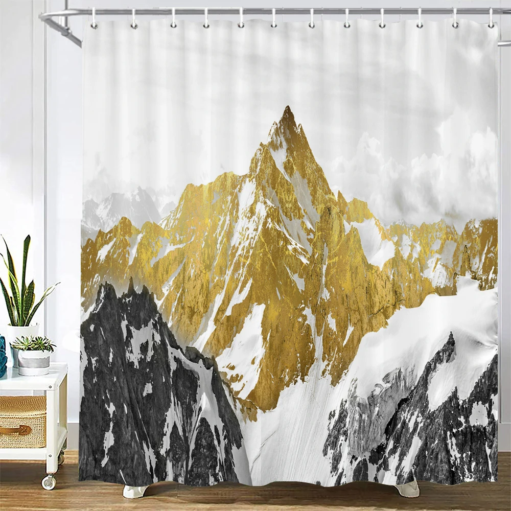

Natural landscape Shower Curtain Mountain Peaks Scenery Print Fabric Shower Curtain Waterproof Polyester Bath Curtain With Hooks